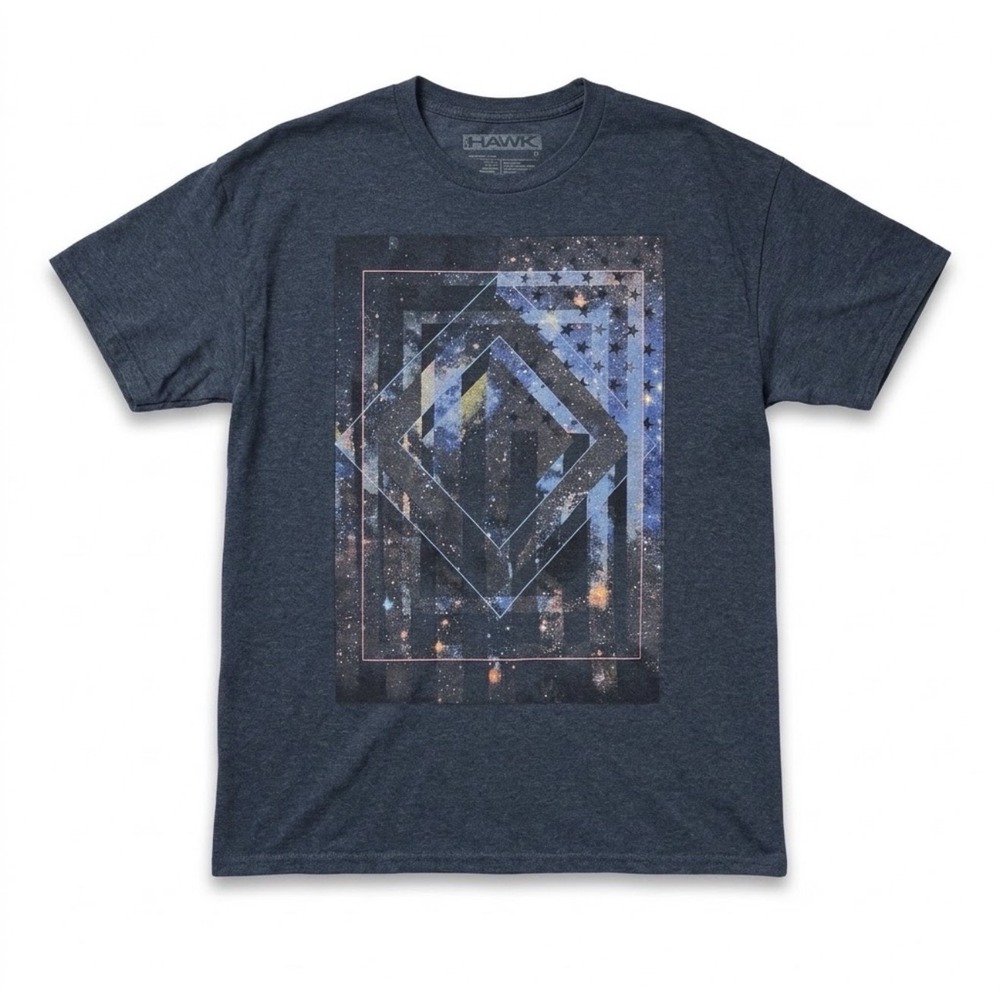 Tony Hawk Galaxy Stars Space Short Sleeve Graphic T Shirt Blue Size Large Skater